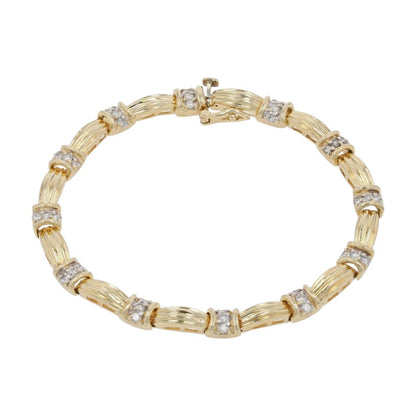 1/5 Ct 14K Gold Lined Dome And Round Diamond Link Tennis Bracelet