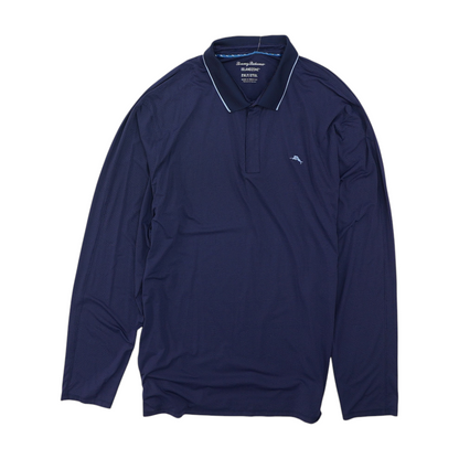 Navy Tall Polka Dot Long Sleeve Polo