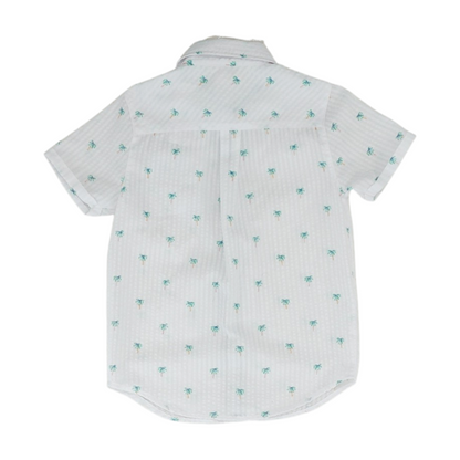 White Print Short Sleeve Button Down