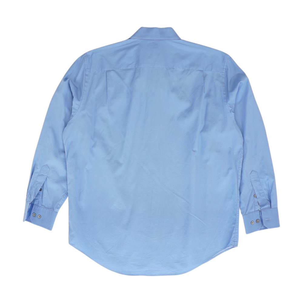 Blue Solid Long Sleeve Button Down
