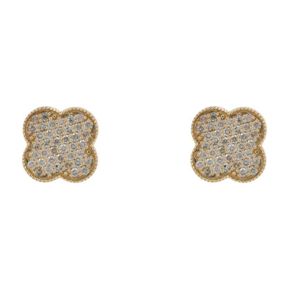5/8 Ct 14K Gold Pave Diamond Clover Stud Earrings