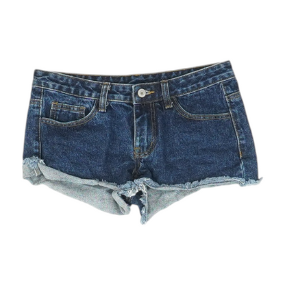 Blue Solid Denim Shorts