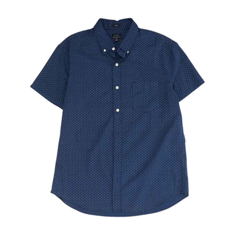 Navy Polka Dot Short Sleeve Button Down