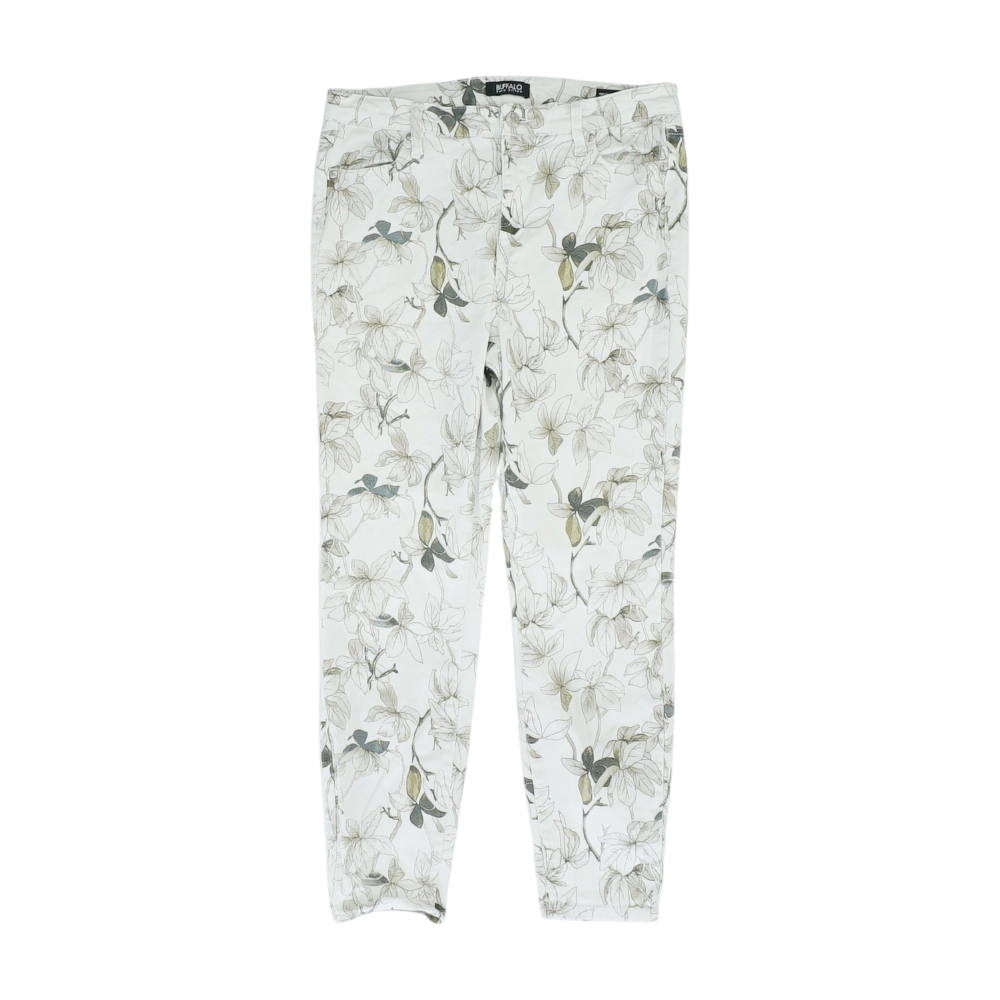 White Floral Slim Pants