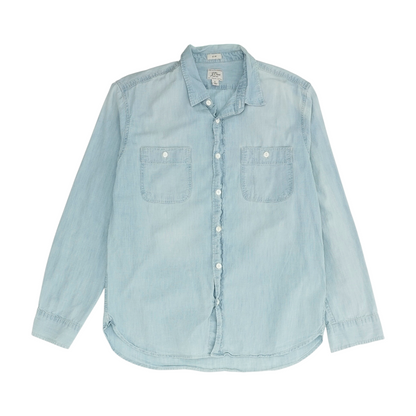 Blue Solid Long Sleeve Button Down