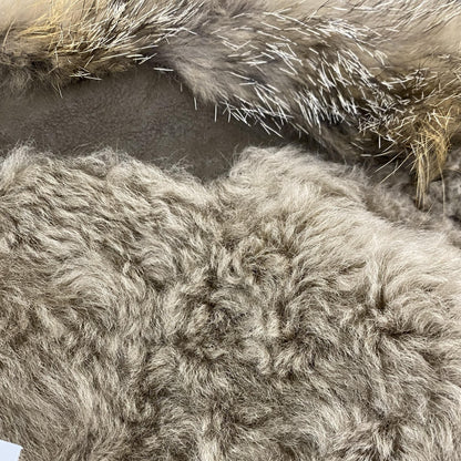 Brown Embellished Pocket Fox Fur Collar Shearling-Lined Trucker Jacket
