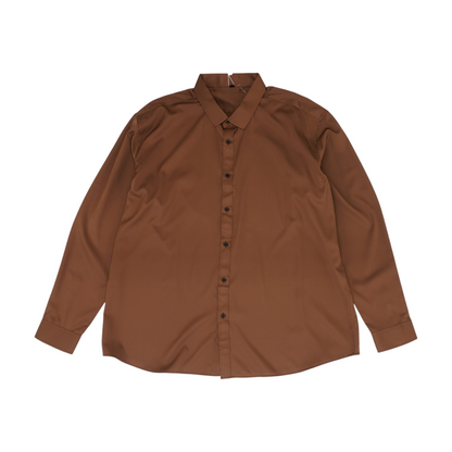 Brown Solid Long Sleeve Button Down