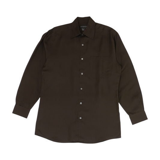 Brown Solid Long Sleeve Button Down