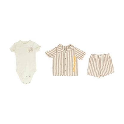 Beige Striped Short Sleeve Set