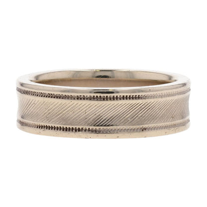 14K White Gold Grooved With Plain Edges Band