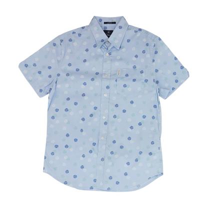 Blue Polka Dot Short Sleeve Button Down