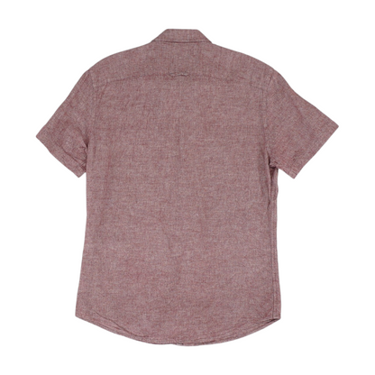 Red Solid Short Sleeve Button Down