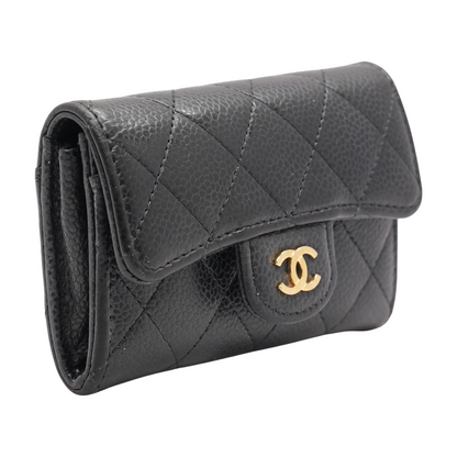 Classic Flap Card Holder in Black Leather