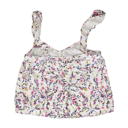 White Floral Sleeveless Blouse