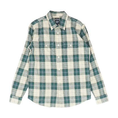 Green Plaid Long Sleeve Button Down