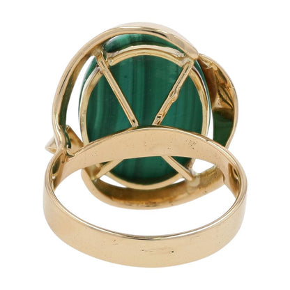 14K Gold Malachite Vintage Style Setting With Oval Cab Cocktail Ring