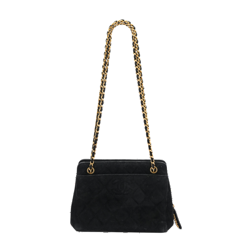 Vintage Quilted Suede Frame Top Bag in Black