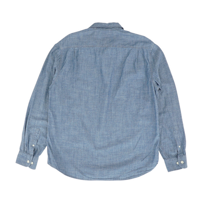 Blue Solid Long Sleeve Button Down