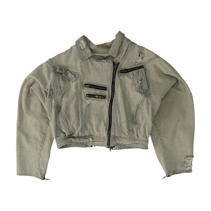 Gray Solid Denim Jacket