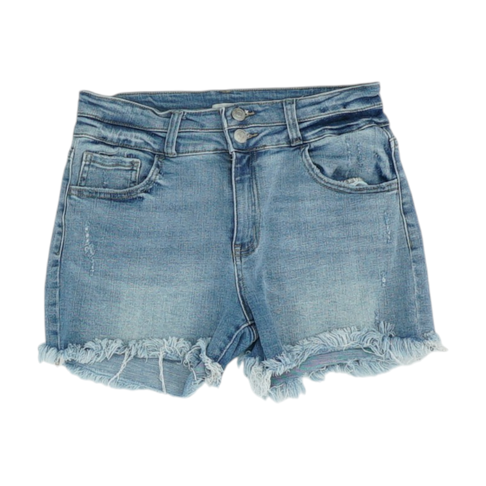 Blue Solid Denim Shorts