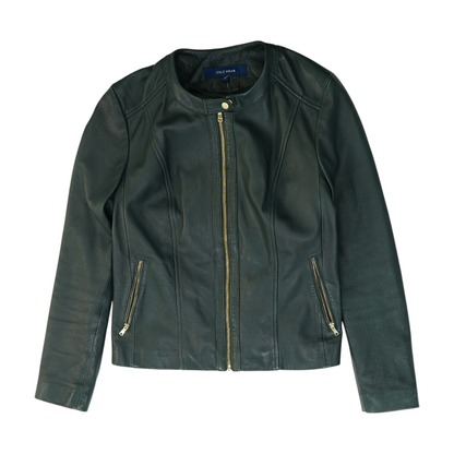 Green Solid Leather Jacket