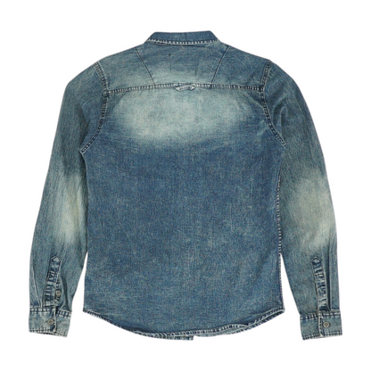 Blue Solid Long Sleeve Button Down
