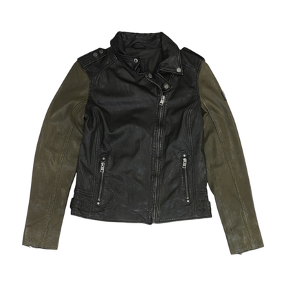 Black Color Block Leather Jacket