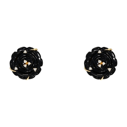 14K Yellow Gold Onyx Statement Earrings