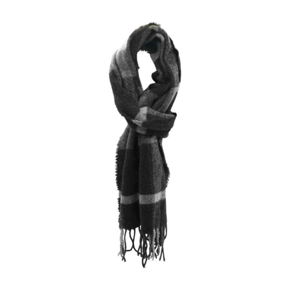 Black Plaid Wool Scarf