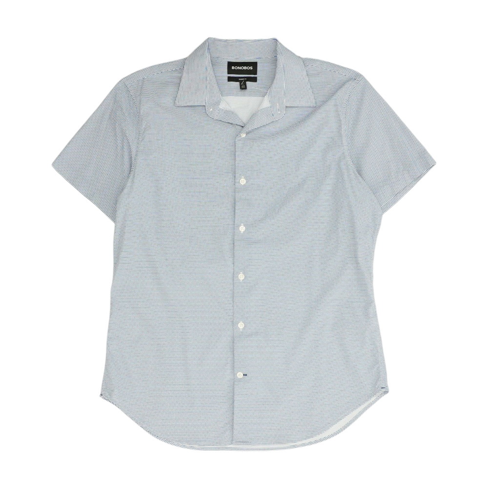 Blue Chevron Short Sleeve Button Down