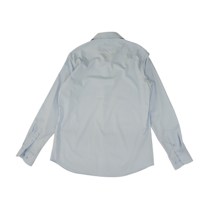 Blue Solid Long Sleeve Button Down