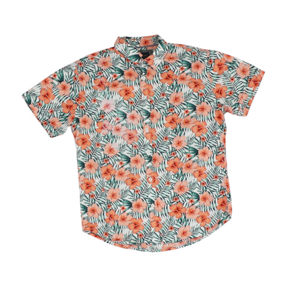 White Tropical Short Sleeve Button Down