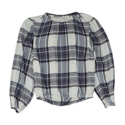 White Plaid Long Sleeve Blouse