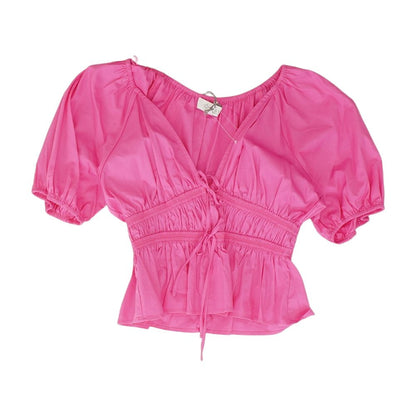 Pink Solid Short Sleeve Blouse