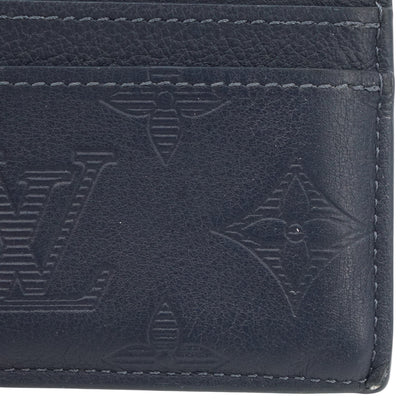 Navy Blue Double Card Holder in Monogram Shadow Leather