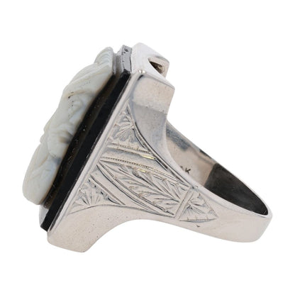 14K White Gold Trojan Cameo Signet Ring