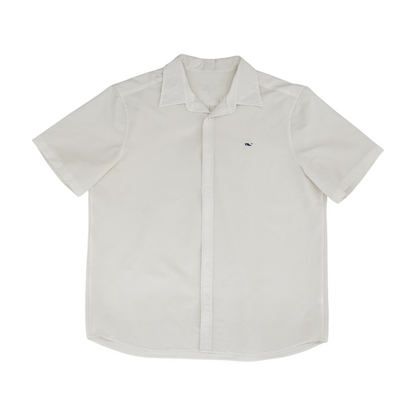White Solid Short Sleeve Button Down