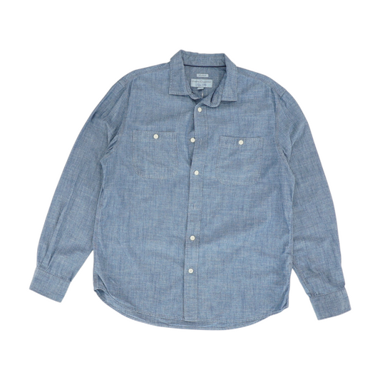 Blue Solid Long Sleeve Button Down