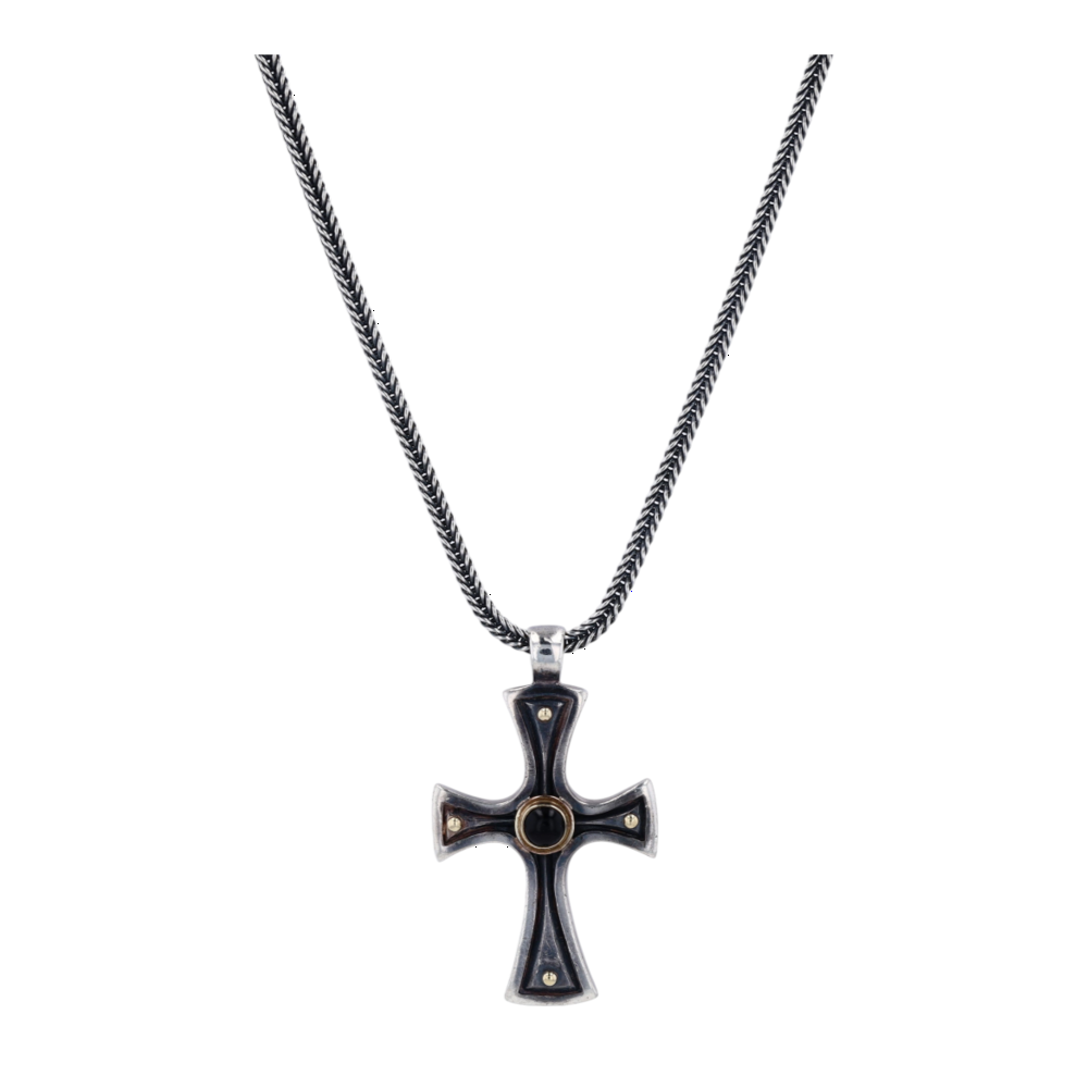 18K Sterling Silver Onyx Pendant Necklace