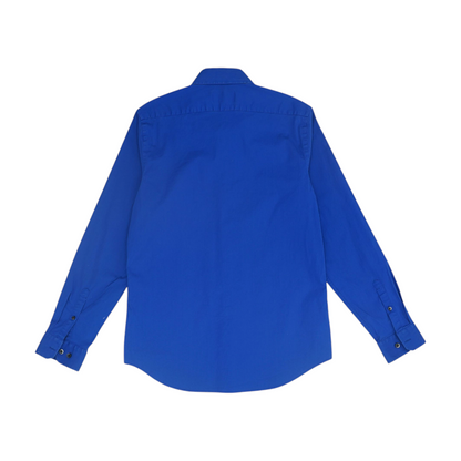 Blue Solid Long Sleeve Button Down