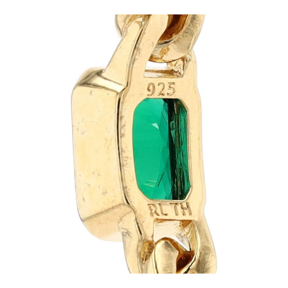 Sterling Silver Synthetic Emerald Hoop Earrings