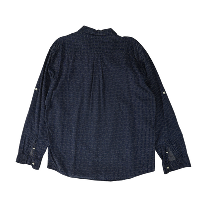 Navy Print Long Sleeve Button Down