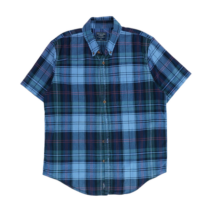 Blue Plaid Short Sleeve Button Down