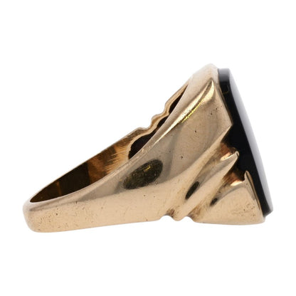 10K Gold Square Black Stone Signet Ring