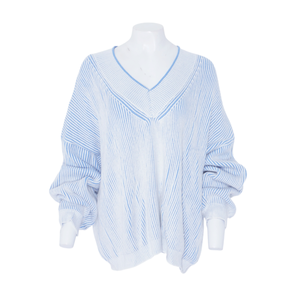 Blue Plus Size Striped Pullover Sweater
