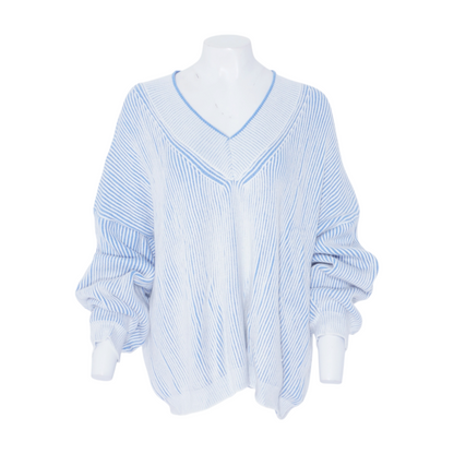 Blue Plus Size Striped Pullover Sweater