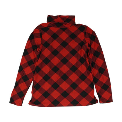 Red Check Turtleneck Knit Top