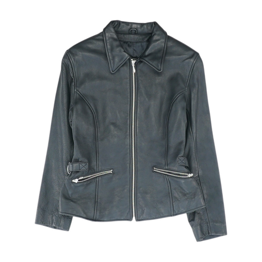 Black Solid Leather Jacket