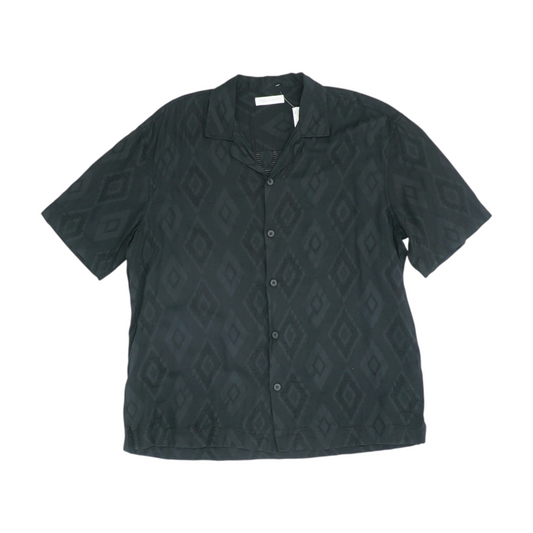 Black Solid Short Sleeve Button Down