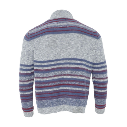 Gray Striped Cardigan Sweater